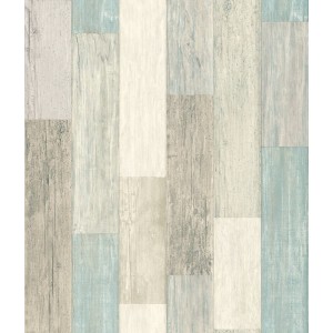 Mighty Rock Coastal Weathered Plank Peel and Stick Wallpaper,Blue/Tan